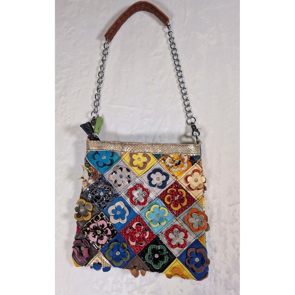 Segater VTG 3D Multicolor Patchwork Leather Floral Shoulder Bag Chain (2 straps)